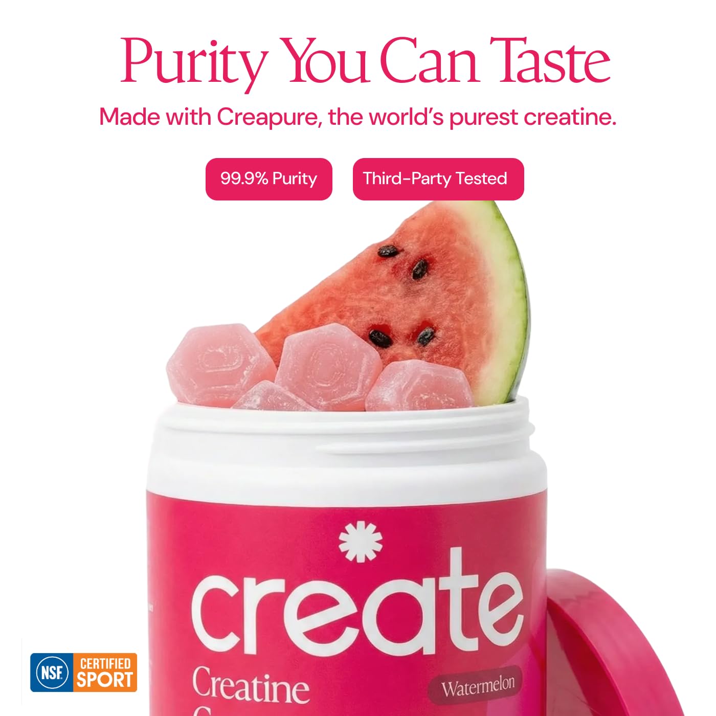 Create Creatine Monohydrate Gummies for Men & Women, Boost Focus, Strength, and Endurance, Anti-Melting Formula, Vegan, Gluten-Free, Non-GMO