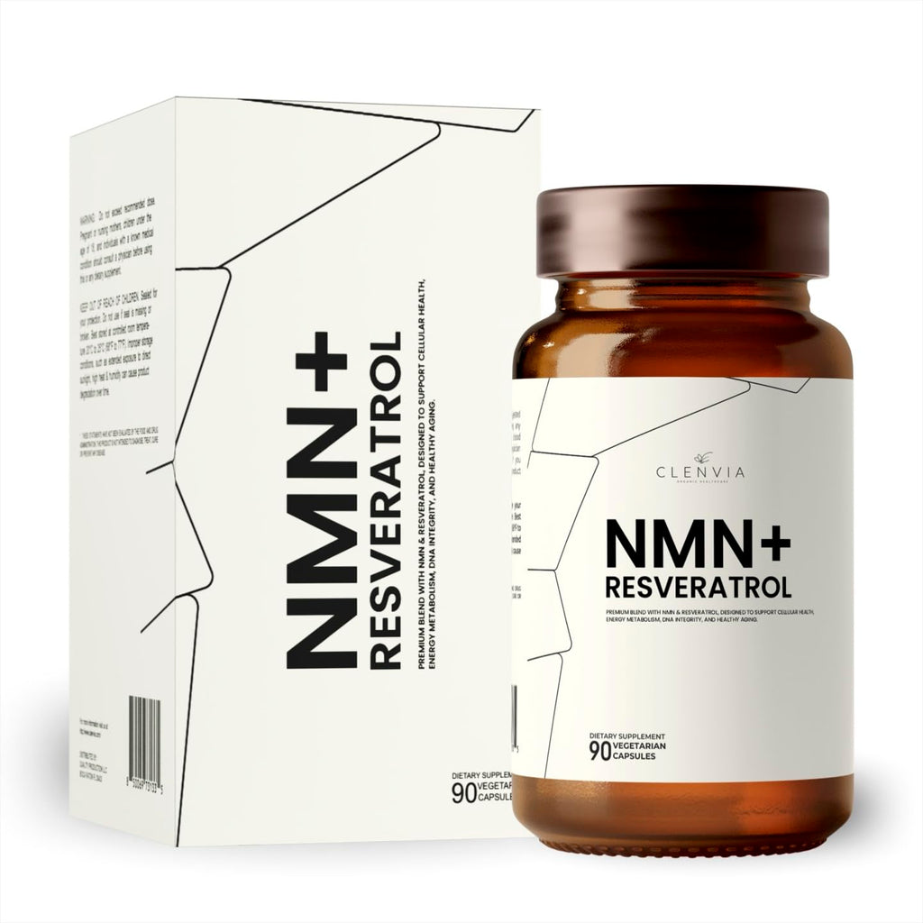 CLENVIA Premium NMN Supplement with Resveratrol – High Potency NAD+ Support Formula – >99.7% Purity – Third-Party Tested – Made in USA – 500mg Nicotinamide + 100mg Resveratrol – 90 Capsules CLENVIA Au supplements