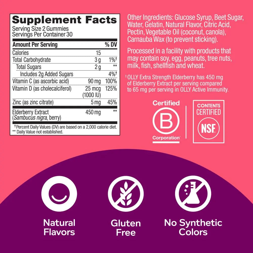 OLLY Extra Strength Elderberry Gummies, Immune Support, 450mg Elderberry, Vitamin C OLLY Au supplements