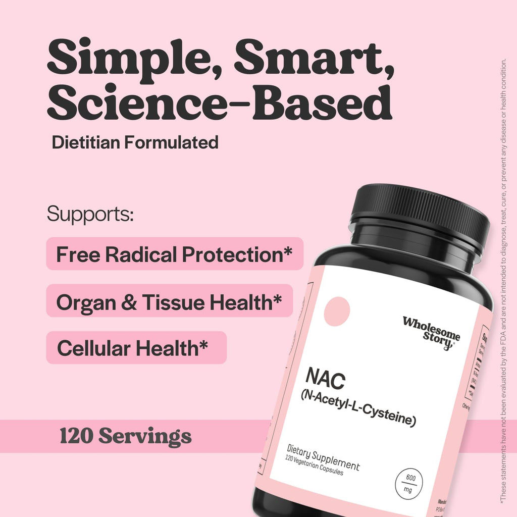 Wholesome Story NAC Supplement N Acetyl Cysteine 600 mg | Liver, Lung & Fertility Support | 120 Capsules | 120 Serving Supply