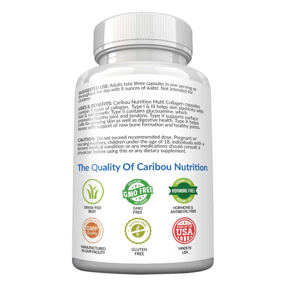 Multi Collagen Pills - 180 Collagen Pills - Type I, II, III, V & X Collagen Capsules - Unique Blend of Collagen Peptides Capsules - Wild Fish, Eggshell,