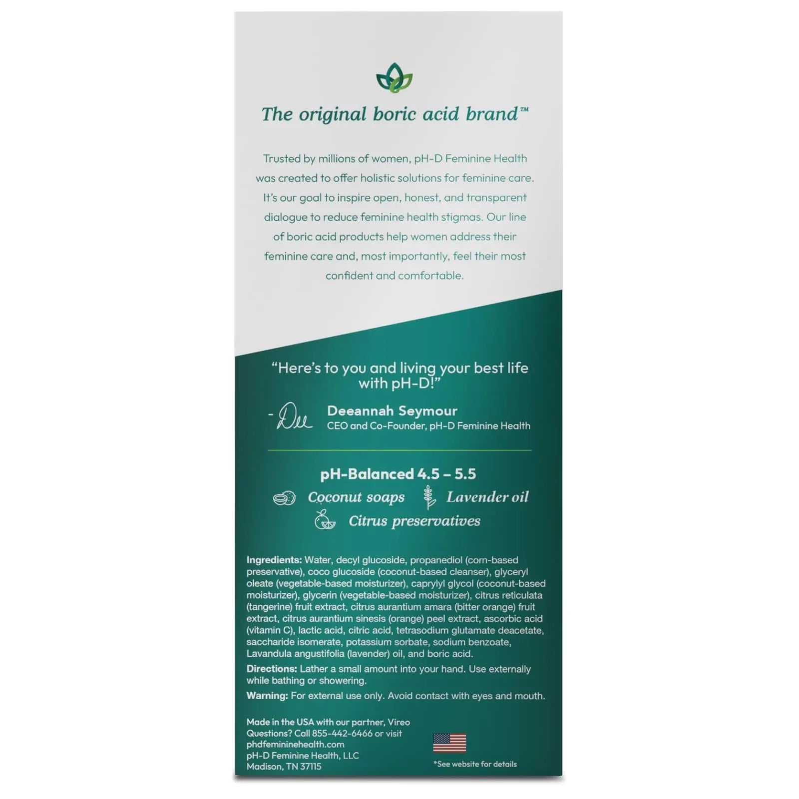 pH-D Feminine Health - Boric Acid Foam Wash - pH-Balanced, Paraben-Free, and Plant-based pH-D Feminine Health Support Au supplements