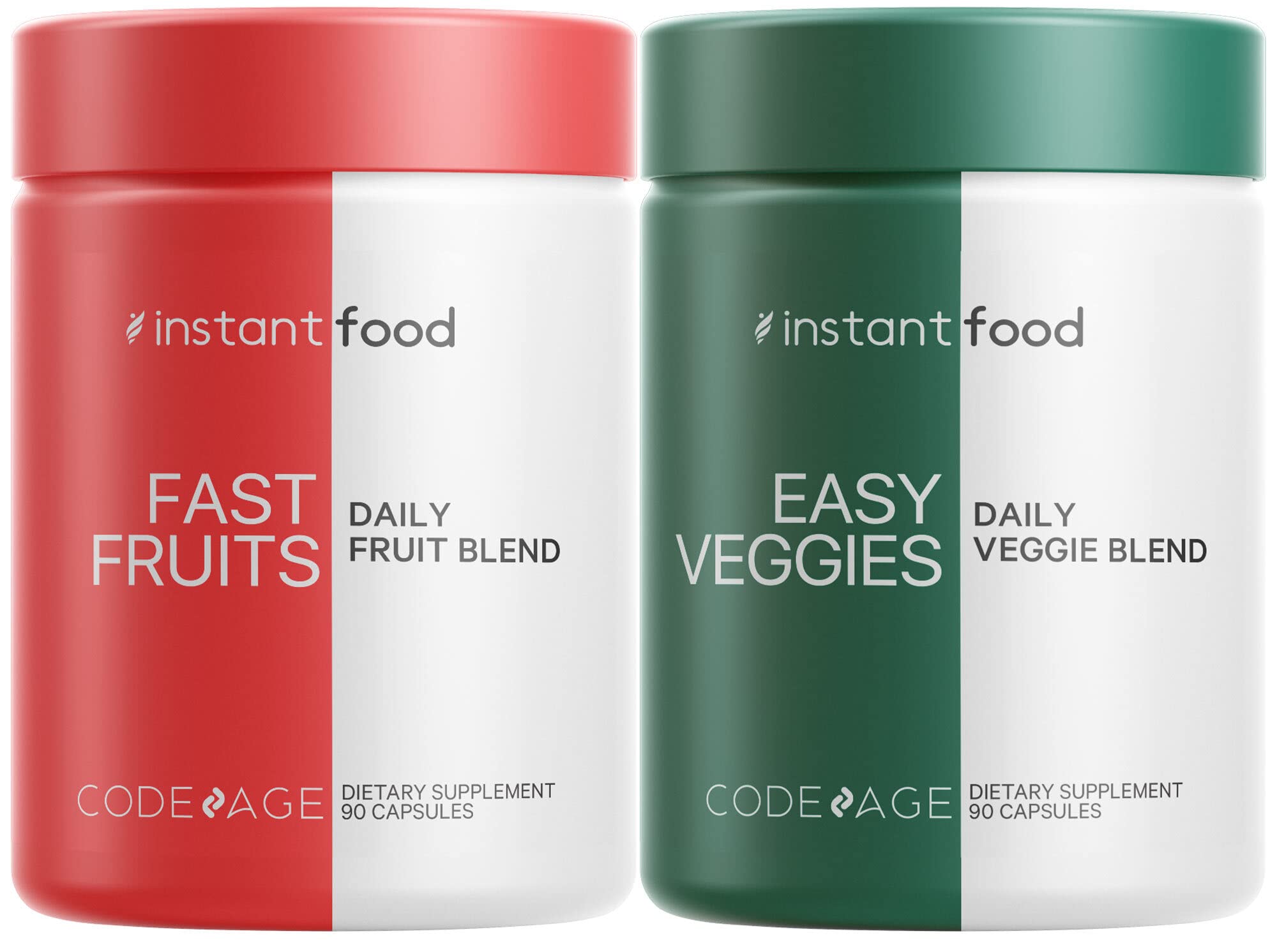 Codeage InstantFood Easy Veggies + Fast Fruits Bundle – Vegetable & Fruit Blend Capsule Supplement – Plant-Based Phytonutrient Formula – Vegan, Non-GMO – 180 Capsules Codeage Au supplements