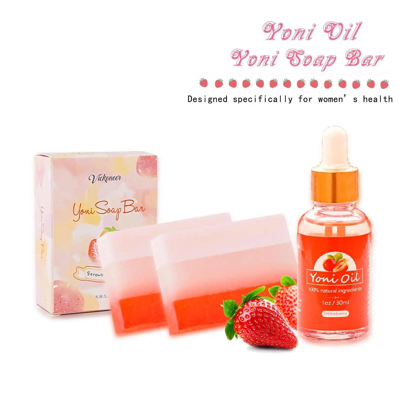2Pcs Strawberry Yoni Bars and Yoni Oil Set for Feminine Wash, Yoni Wash for Cleanse Vaginal Balance PH tovaginsh Au supplements