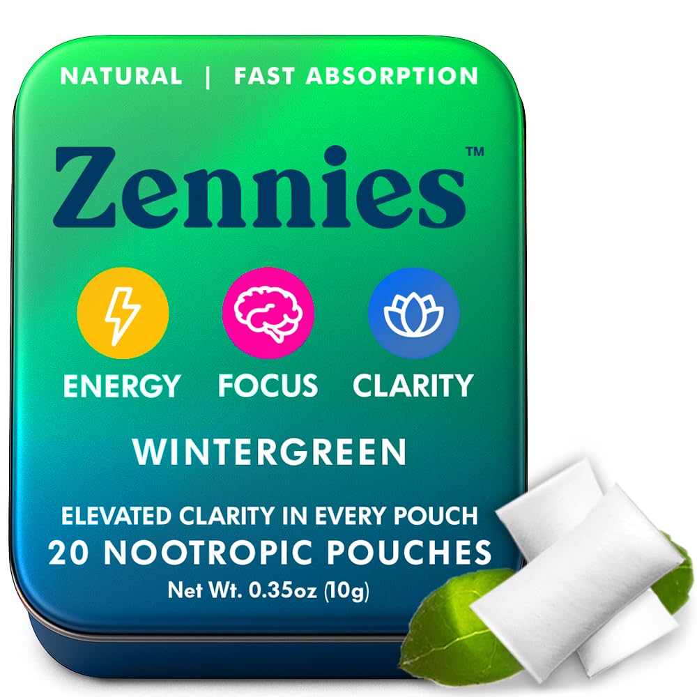 Zennies Caffeine Nootropic Pouches with Alpha GPC, L-Tyrosine & L-Theanine, Lion's Mane, Cordyceps, Reishi - Nicotine Free, No Sugar or Artificial Sweeteners Nootropic Energy Pouches, Wintergreen 1 PK Parrox Au supplements