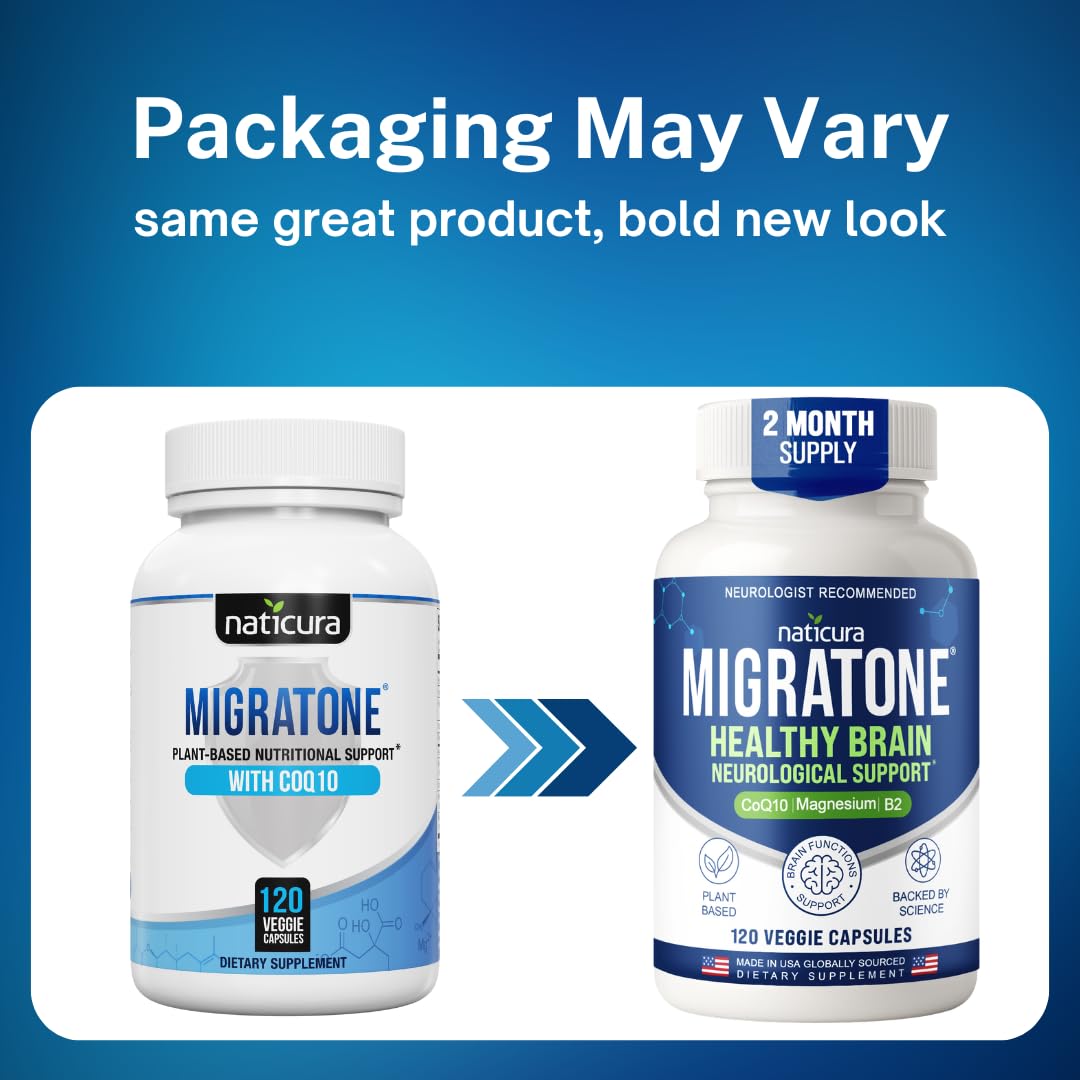Migratone Migraine Relief Nutritional Support Supplement - with Magnesium, Riboflavin Vitamin B2, B6 & B12, Microactive Coq10, Feverfew, PA-Free Butterbur, and Folate - Clinically Preferred Blend Naticura Au supplements
