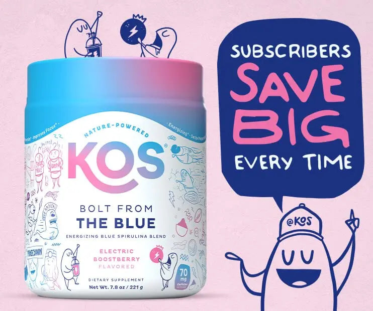 KOS USDA Organic Energizing Blue Spirulina Blend - 70 mg Organic Caffeine, B-Complex KOS Au supplements