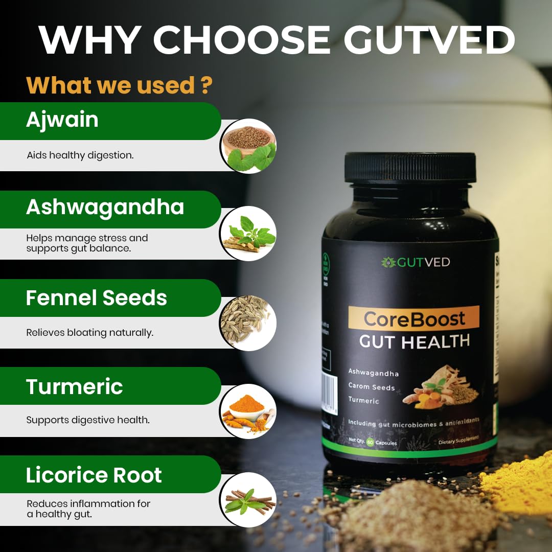 GUTVED Bloating & Gas Relief Probiotic for Women & Men | 9-in-1 Gut & Digestive Support with Probiotics, Prebiotic Inulin, Turmeric, Ginger & Fennel | Daily Plant-Based Capsules, 60 Count GUTVED Au supplements