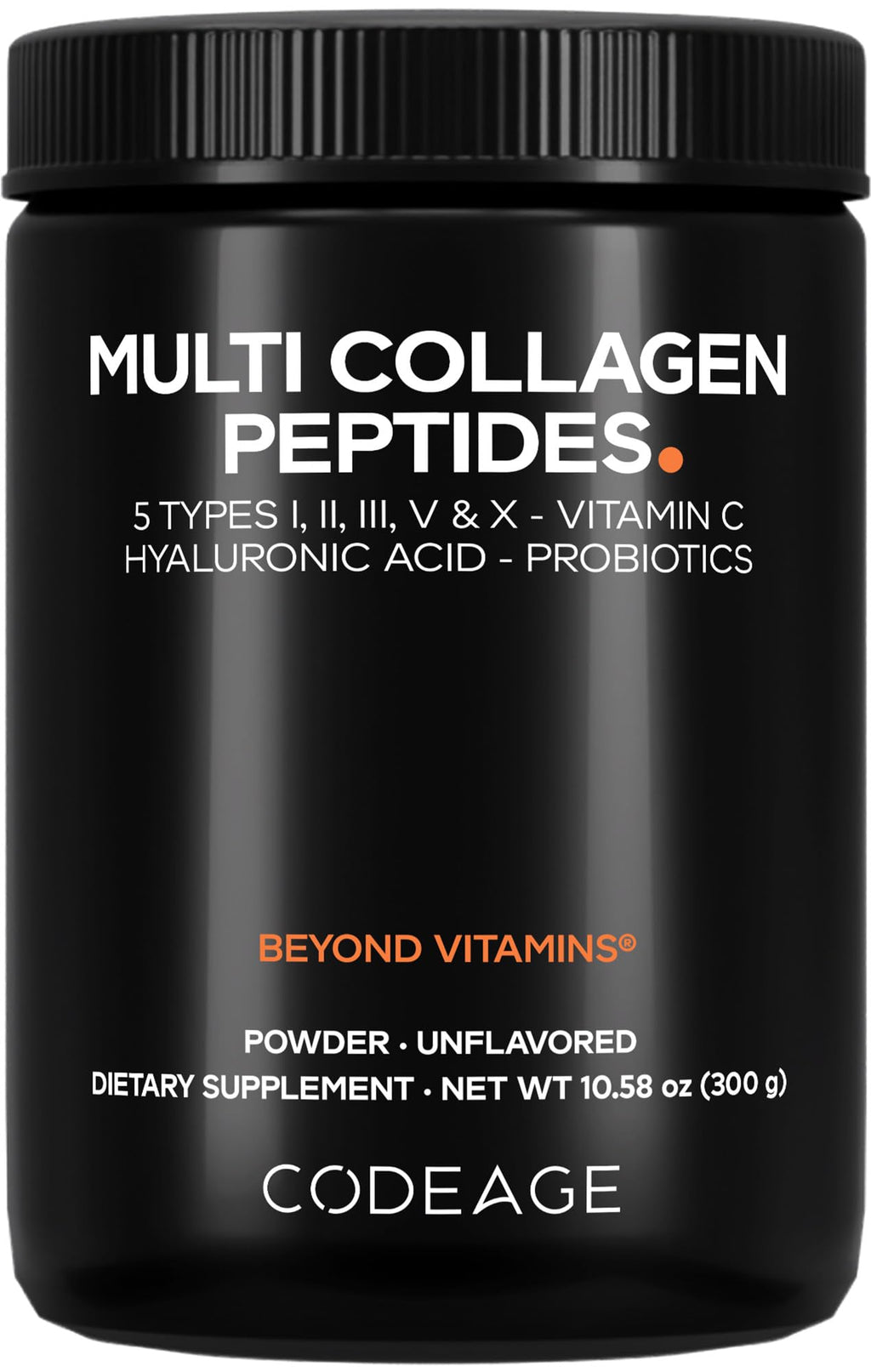 Codeage Multi Collagen Peptides Powder + Probiotics Black Edition, Vitamin C, Hyaluronic Acid Powder Supplement, Grass-Fed, Hydrolyzed, Zero Carbs, Type I, II, III, V & X, Unflavored, 10.58oz Codeage Au supplements