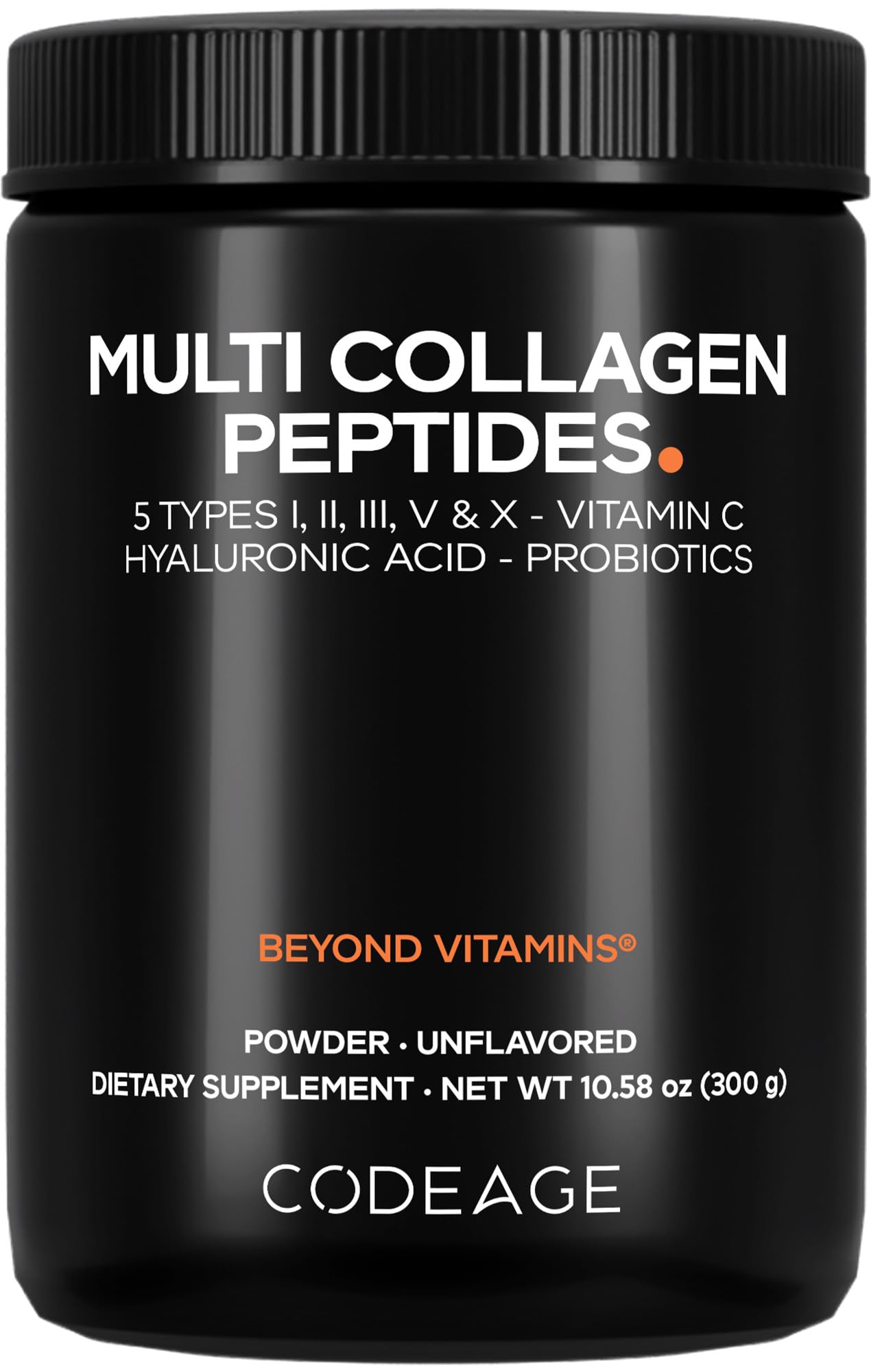 Codeage Multi Collagen Peptides Powder + Probiotics Black Edition, Vitamin C, Hyaluronic Acid Powder Supplement, Grass-Fed, Hydrolyzed, Zero Carbs, Type I, II, III, V & X, Unflavored, 10.58oz Codeage Au supplements
