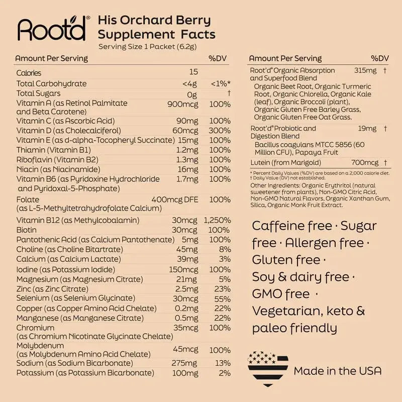 Root'd Multivitamin Powder for Men - 24 Vitamins & Minerals with 3X Electrolytes, 9 Organic Superfoods, Probiotics & Enzymes Root'd Au supplements