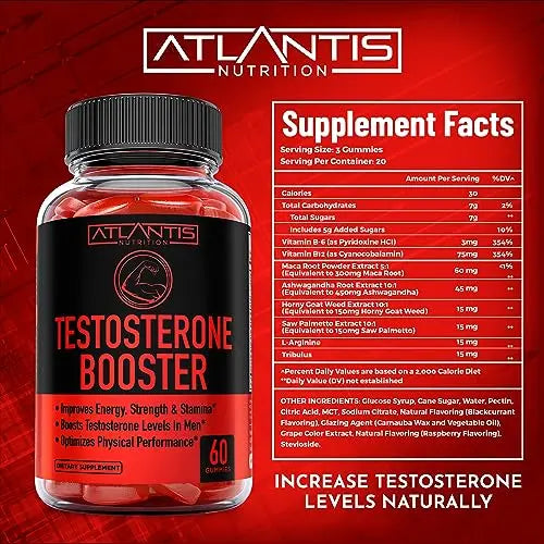 Testosterone Booster For Men Gummies - Enhances Strength & Stamina - Optimizes Physical Atlantis Nutrition Au supplements
