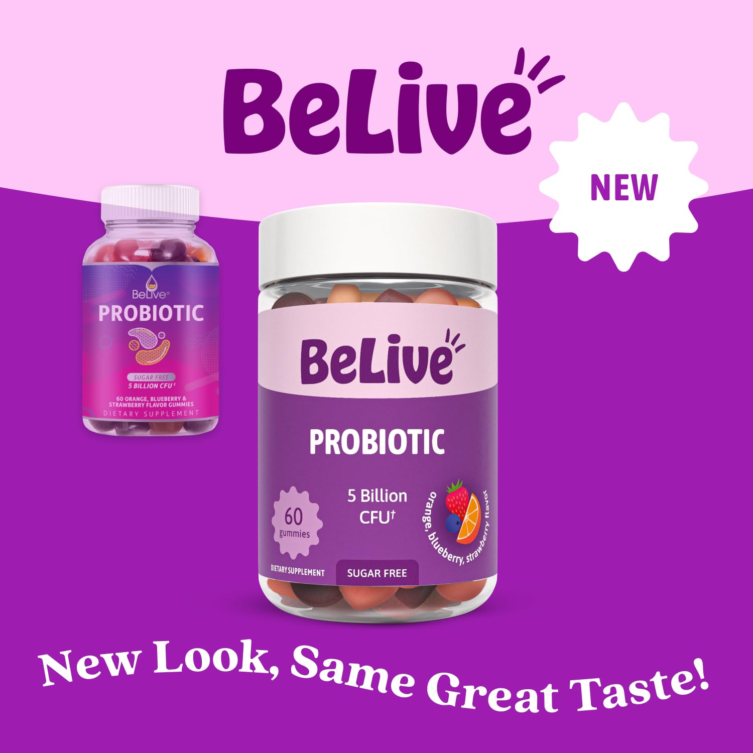 BeLive Probiotic Gummies - Probiotics with 5 Billion CFUs for Digestive Health, Men, Women & Kids - for Immune Support, Sugar Free & Vega