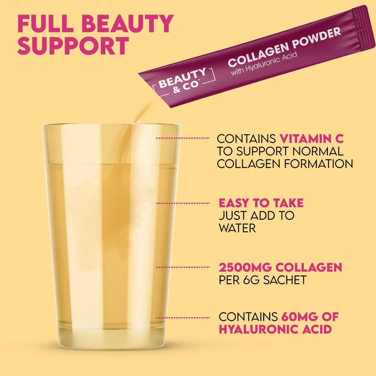 Collagen 2500mg Powder Supplement Boosted with Vitamin C and Hyaluronic Acid (Bovine) Beauty & Co Au supplements
