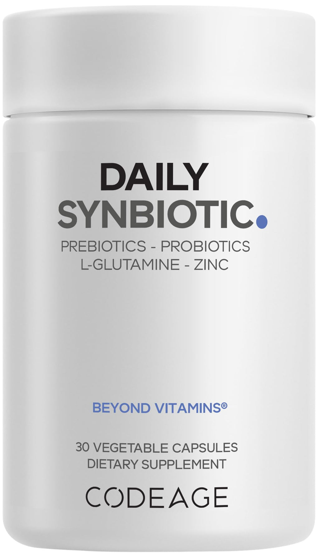 Codeage Daily Synbiotic Supplement - Prebiotics, Lactobacillus & Bifidobacterium Probiotics, L-Glutamine, Zinc L-Carnosine, DGL, Synbiotic Probiotic, BioPerine - Shelf-Stable - 30 Capsules Codeage Au supplements