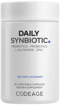 Codeage Daily Synbiotic Supplement - Prebiotics, Lactobacillus & Bifidobacterium Probiotics, L-Glutamine, Zinc L-Carnosine, DGL, Synbiotic Probiotic, BioPerine - Shelf-Stable - 30 Capsules Codeage Au supplements