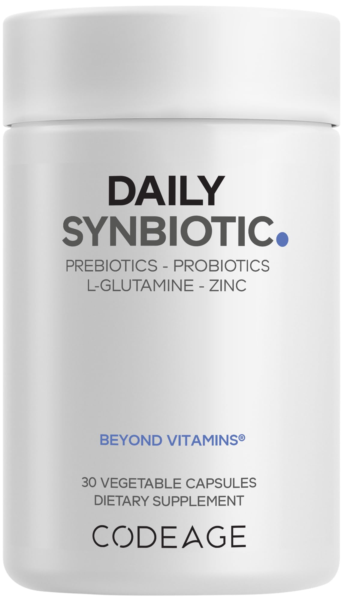 Codeage Daily Synbiotic Supplement - Prebiotics, Lactobacillus & Bifidobacterium Probiotics, L-Glutamine, Zinc L-Carnosine, DGL, Synbiotic Probiotic, BioPerine - Shelf-Stable - 30 Capsules Codeage Au supplements