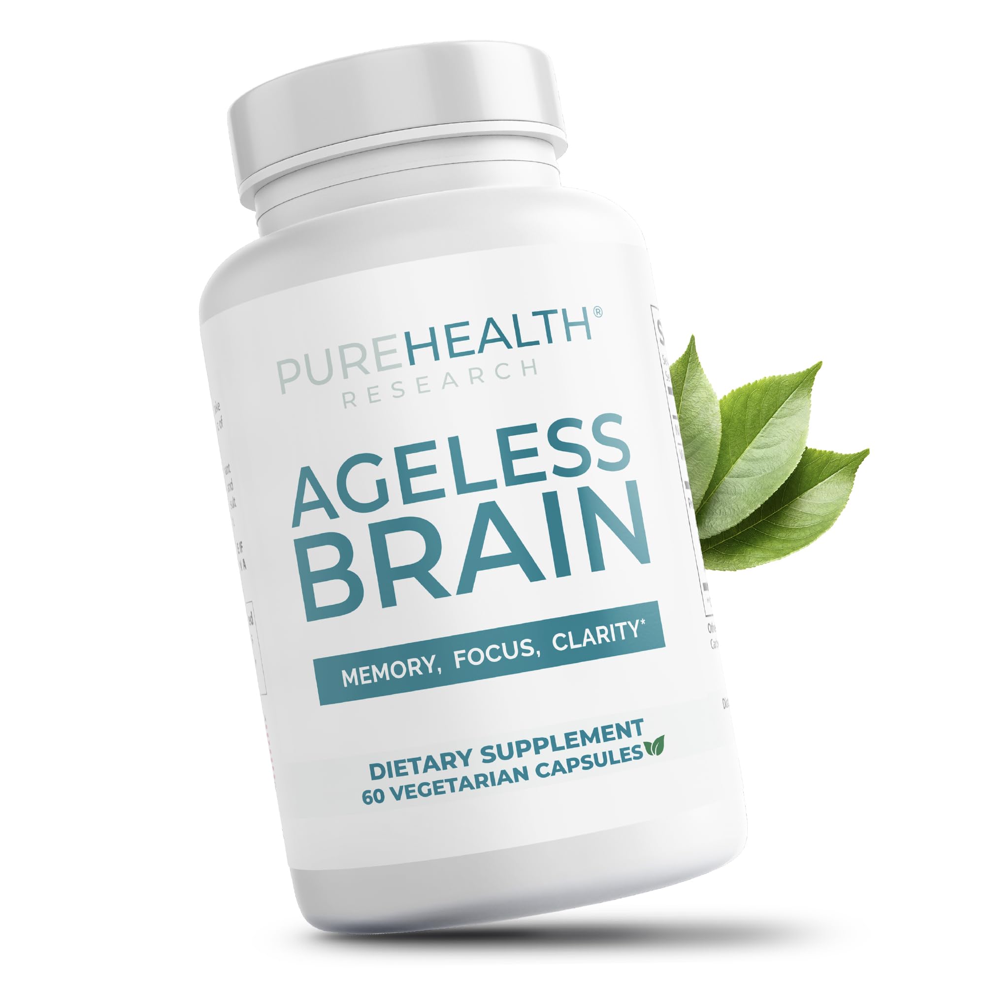 PUREHEALTH RESEARCH Ageless Brain Supplements for Memory and Focus - Nootropic Brain Health Supplement for Adults - with Bacopa Monieri, Alpha GPC, L-Tyrosine, Vitamin B6, Niacin & More, 60 Capsules PUREHEALTH RESEARCH Au supplements