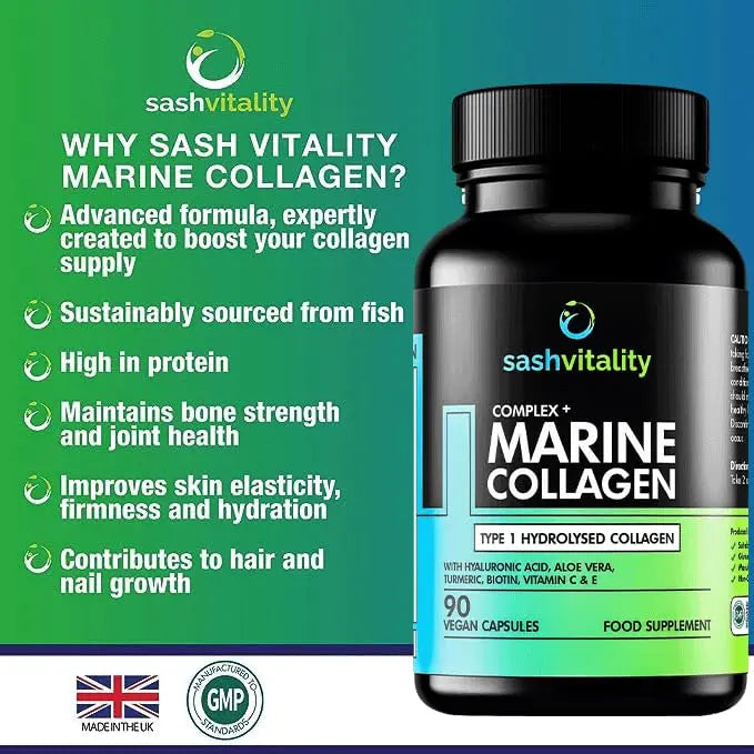 Marine Collagen Supplements - 90 Capsules with Vitamin C, Vitamin E, Hyaluronic Acid, Aloe Vera, Turmeric SASH Vitality Au supplements
