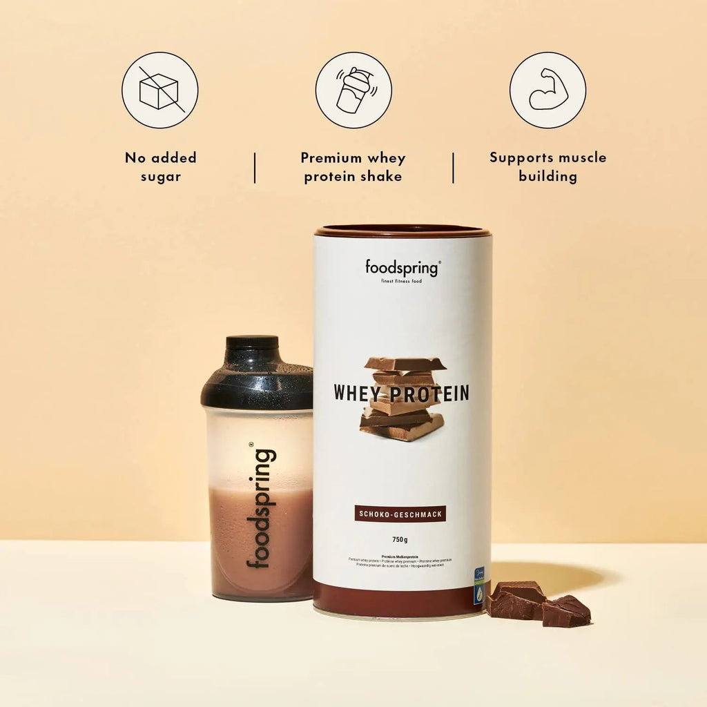 foodspring Whey Protein Powder Chocolate – with 22g Protein for Muscle Building, Perfect Solubility foodspring Au supplements