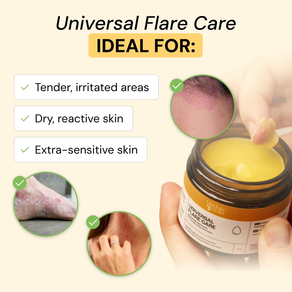 MyMagicHealer Universal Flare Care | Essential Oil Free | Baby Dermatitis, Diaper Rash, Eczema, Psoriasis, Impetigo | Wound Car
