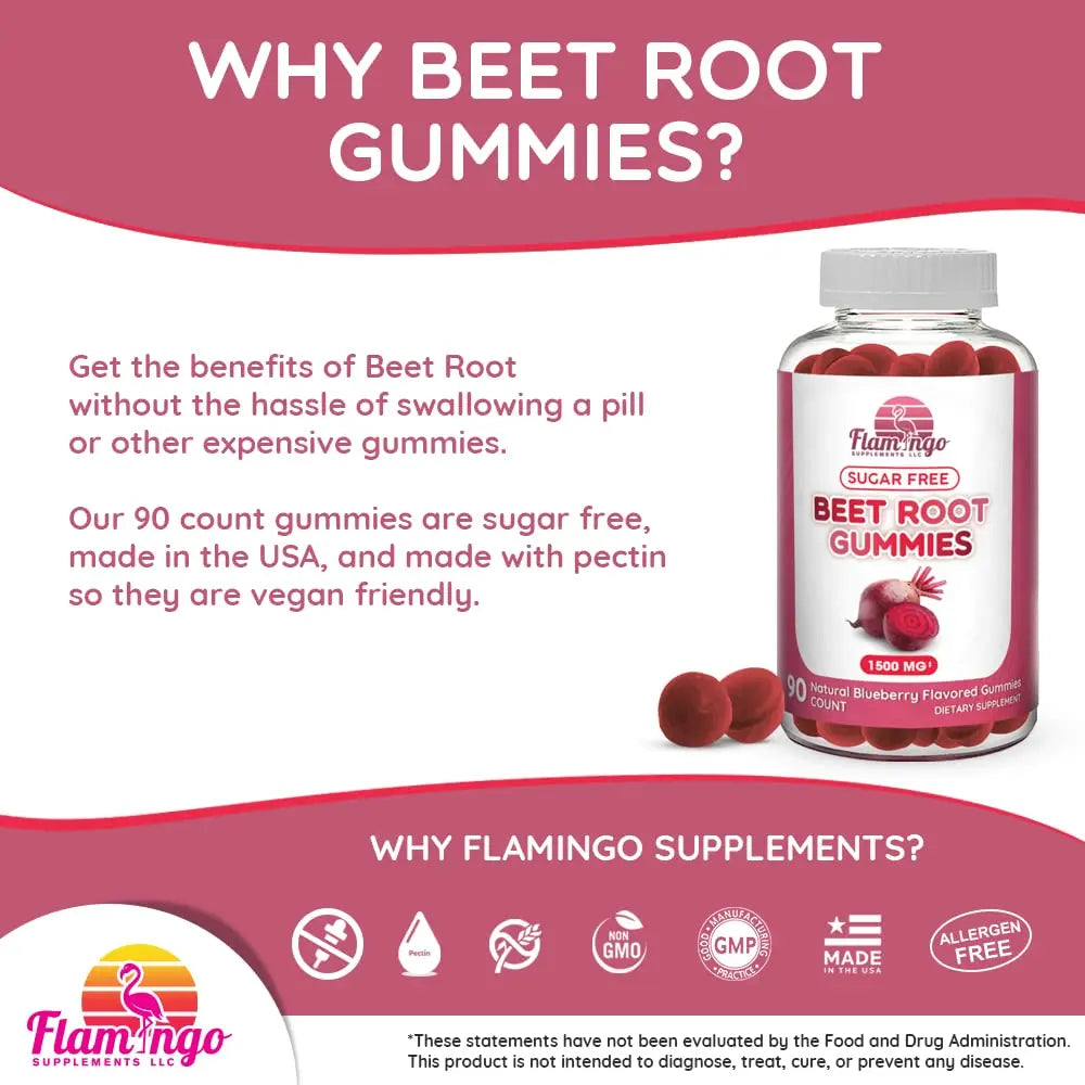 Sugar Free Nitric Oxide Beet Root Gummies (1500 mg)- Beet Root Chewables for Athletic Flamingo Supplements Au supplements
