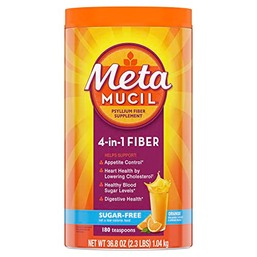 Metamucil 4-in-1 Psyllium Husk Friendly Fiber Supplement, Sugar-Free, 180 teaspoons, Orange Flavored, Daily Fiber Powder for Digestive Health