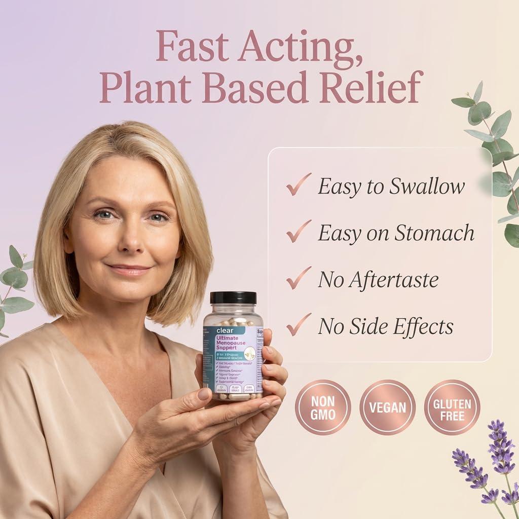 Clear Menopause Support for Women | 25-in-1 Formula with Black Cohosh, Dong Quai, Pre & Probiotics | Hot Flashes, Night Sweats, Mood, Sleep & Digestion | Hormone-Free | Made in USA | 60 Capsules Clear Probiotics Au supplements
