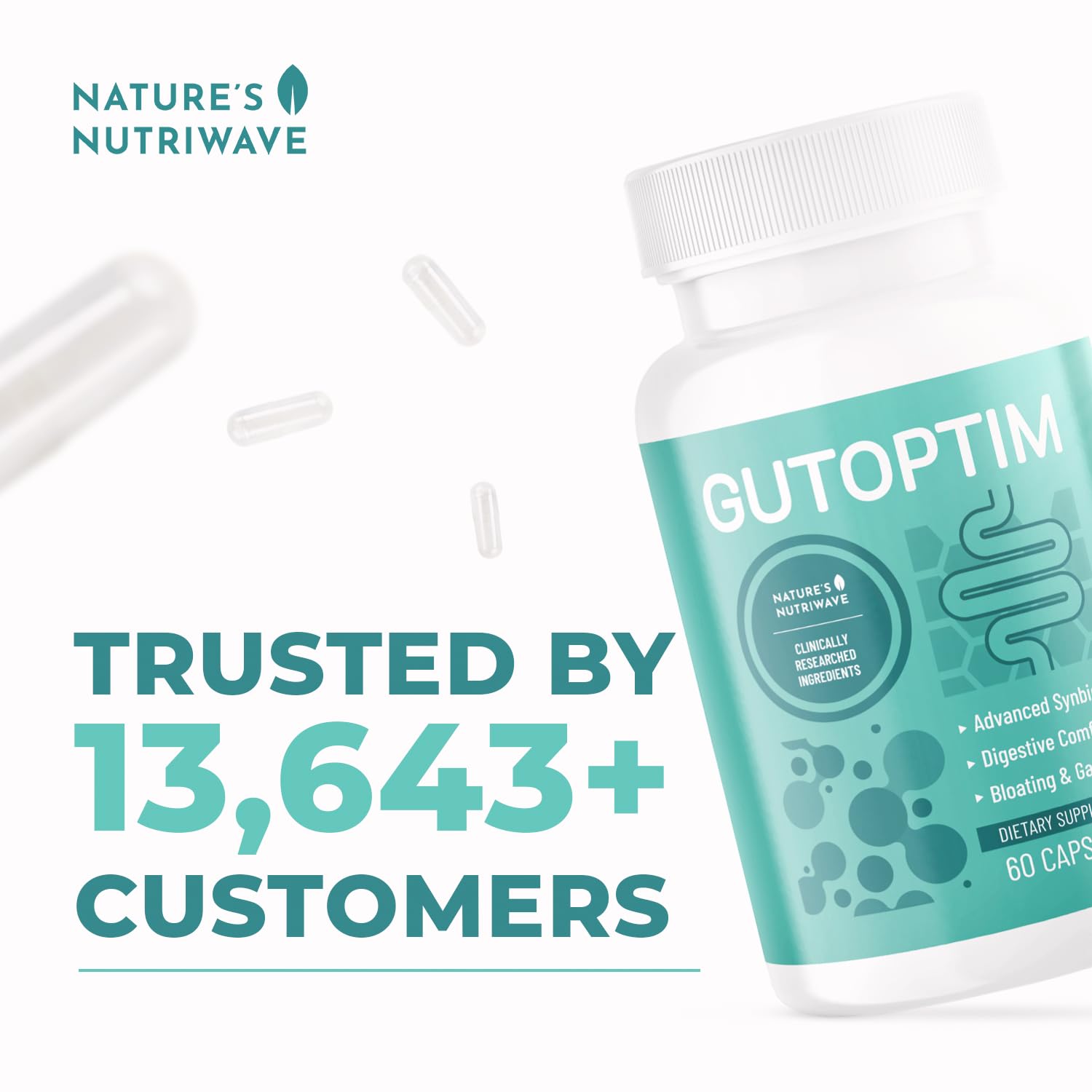 GutOptim Probiotic & Prebiotic Capsules | Pre and Probiotics for Synbiotic Gut Health & Bloating Relief for Women & Men | Enzyme with Probiotics for Digestive Health | Non-GMO, 60 Ct, 6 Month Supply Nature’s NutriWave Au supplements