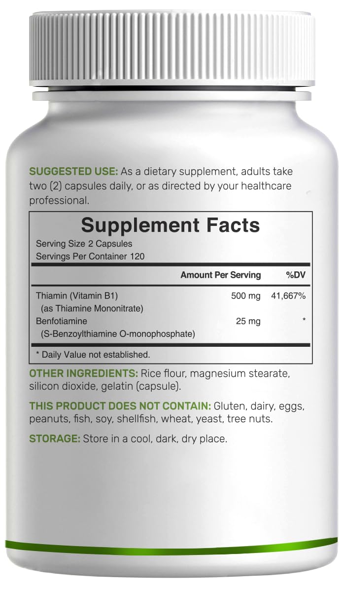 DEAL SUPPLEMENT Vitamin B1 500mg with Benfotiamine, 240 Capsules – 2 in 1 Enhanced Formula – Fat & Water Soluble Thiamine B1 Supplement