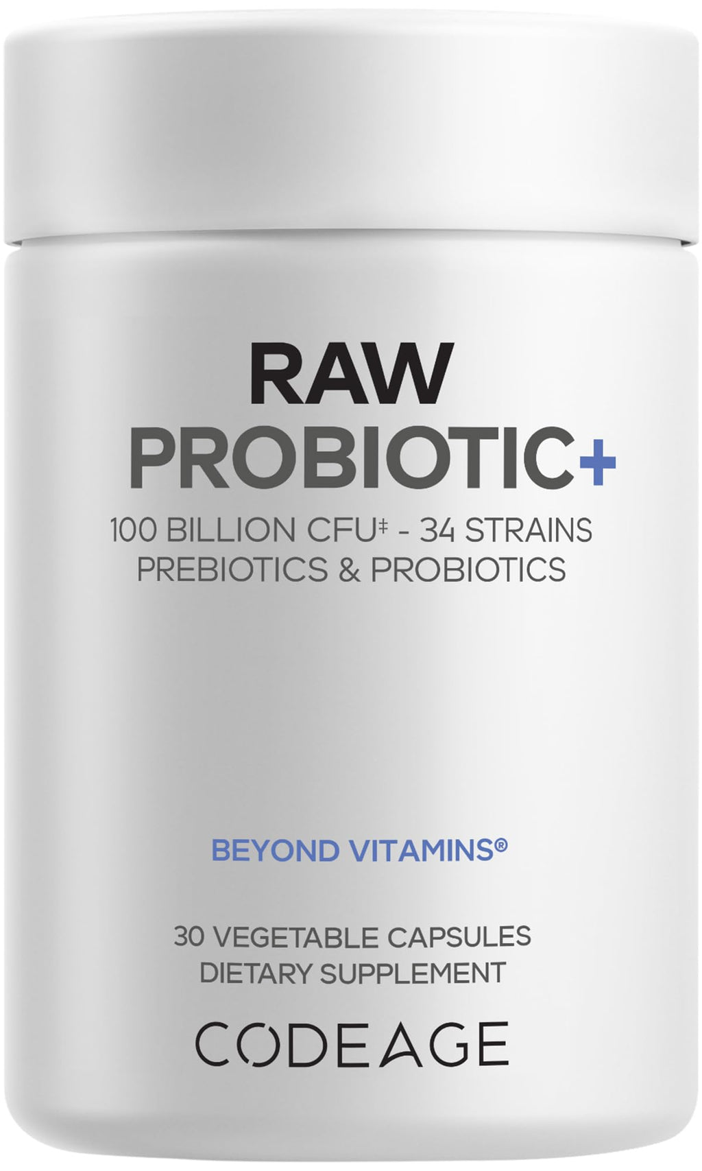 Codeage Raw Probiotic+ Supplement - 34 Probiotic Strains, 100 Billion CFUs, Raw Whole Food Probiotics, Digestive Enzymes, Raw Fruits & Veggies Prebiotics - Wild Kefir Culture - Non-GMO - 30 Capsules Codeage Au supplements