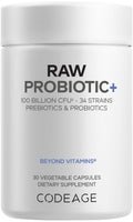 Codeage Raw Probiotic+ Supplement - 34 Probiotic Strains, 100 Billion CFUs, Raw Whole Food Probiotics, Digestive Enzymes, Raw Fruits & Veggies Prebiotics - Wild Kefir Culture - Non-GMO - 30 Capsules Codeage Au supplements