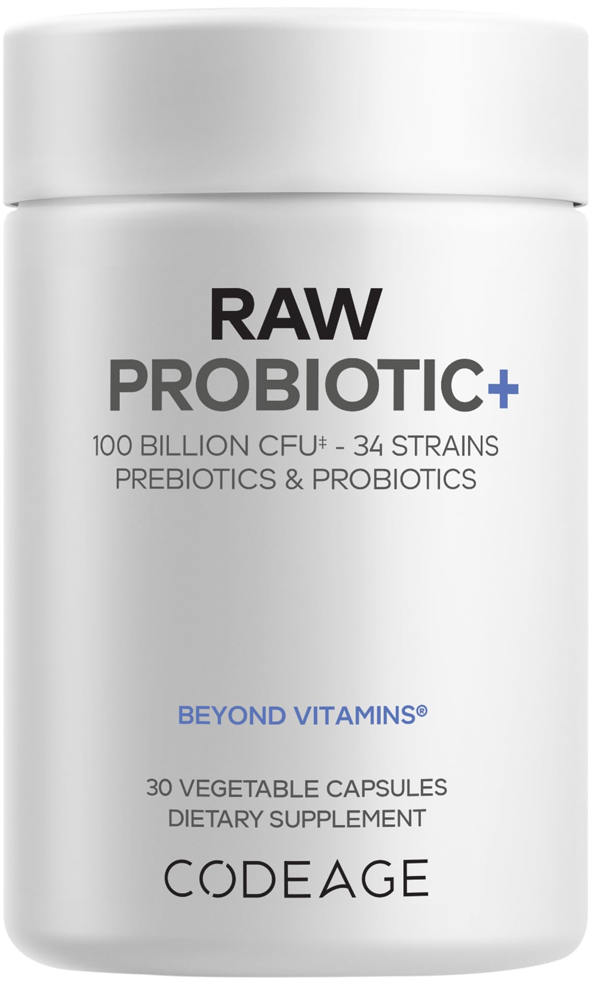 Codeage Raw Probiotic+ Supplement - 34 Probiotic Strains, 100 Billion CFUs, Raw Whole Food Probiotics, Digestive Enzymes, Raw Fruits & Veggies Prebiotics - Wild Kefir Culture - Non-GMO - 30 Capsules Codeage Au supplements