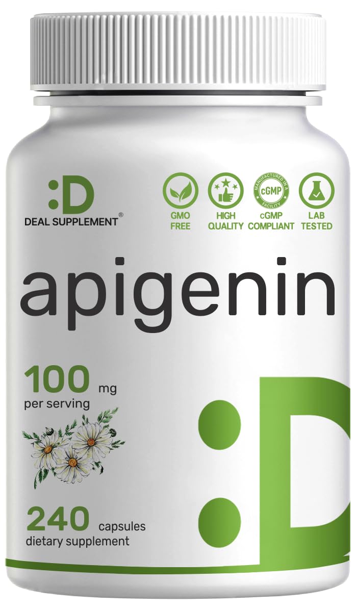Apigenin, 100mg Per Serving, 240 Capsules – Raw Plant Extract from Chamomile Flower – Active Bioflavonoids & Antioxidants