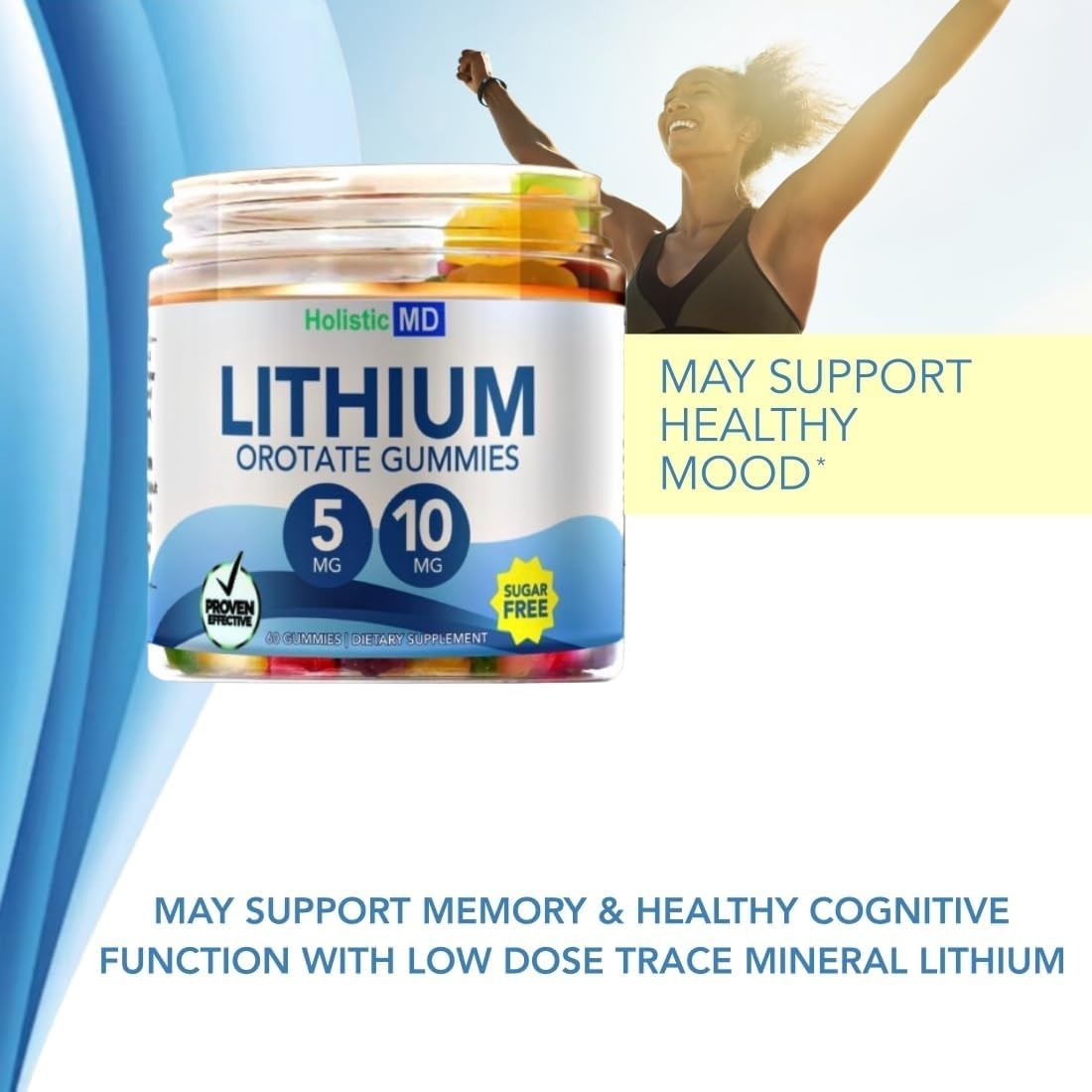 Lithium Orotate 5mg 10mg | for Men Women Kids | Lithium Orotate clinically Studied Chelated High Biovalable | 3 Flavors Sugar