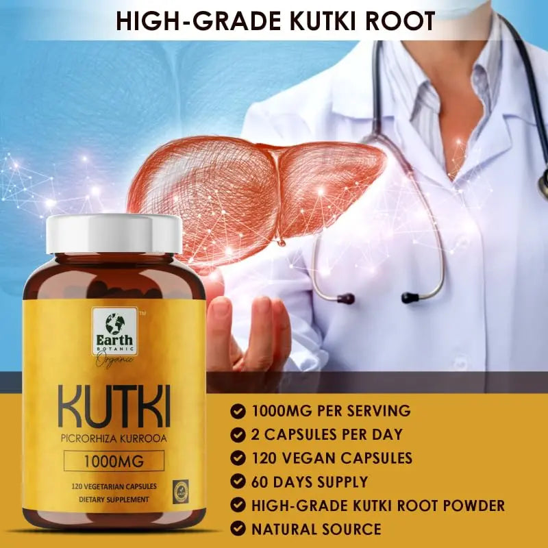 Earth BOTANIC Organic Kutki Root Powder 1000mg 120 Capsules (Picorohiza Kurrooa) Earth BOTANIC Organic Au supplements