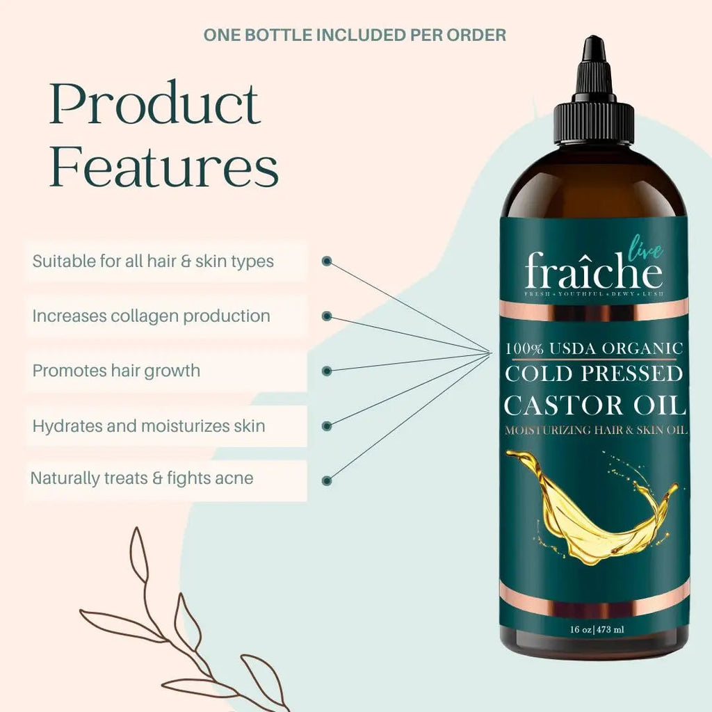 Live Fraiche USDA Organic Cold Pressed Castor Oil (16oz), 100% Pure, Hexane-Free Castor Oil Live Fraiche Au supplements