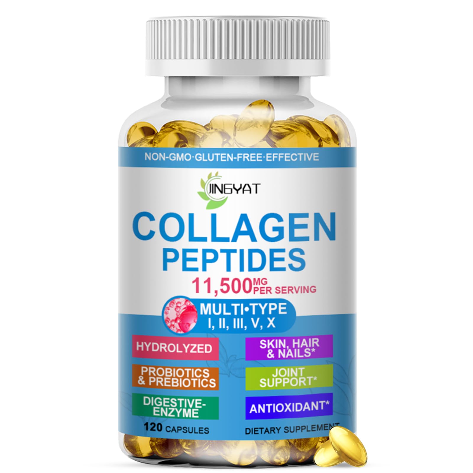 Collagen Peptides Softgels, Multi Collagen Peptide w/ Glucosamine Chondroitin MSM Biotin, Hydrolyzed Collagen Peptides Complex for Women Supports Skin Hair