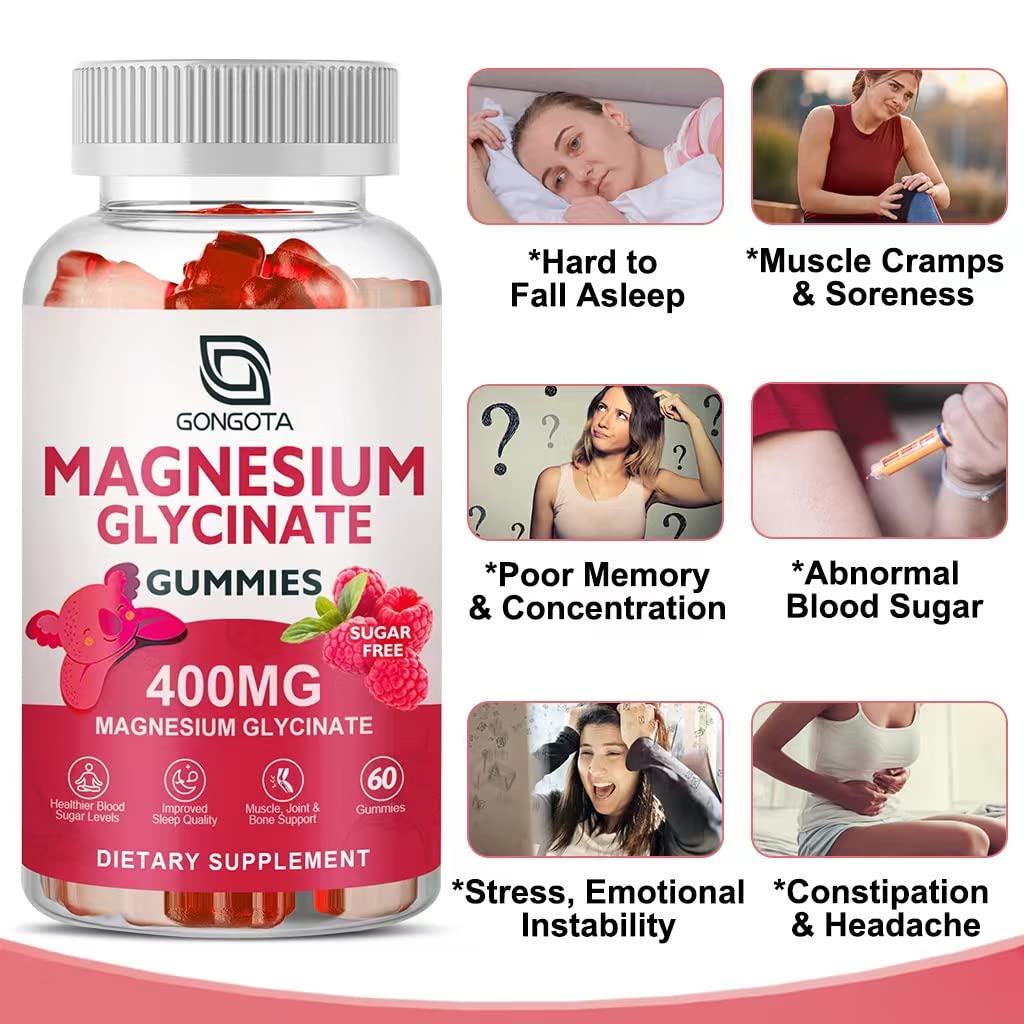Magnesium Glycinate Gummies 400 mg with 100 mg Composite magnesium - Chelated Magnesium Potassium Supplement with Vitamin D, B6 Supports Calm, Sleep, Memory & Muscle Cramps,Sugar Free - 120 Gummies GONGOTA Au supplements