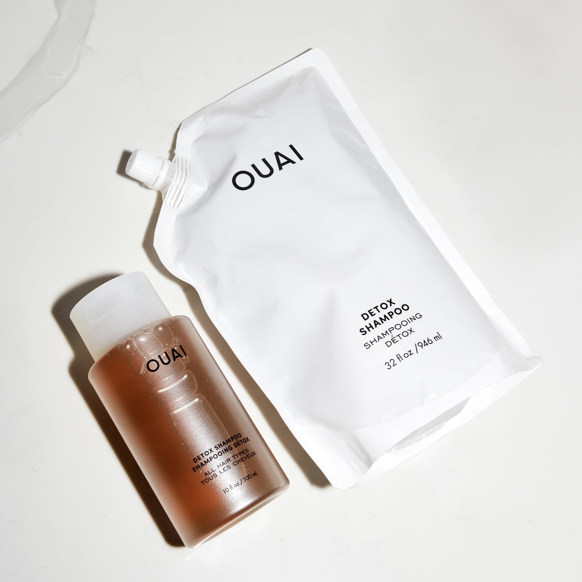 OUAI Detox Shampoo + Refill - Clarifying Shampoo for Build Up, Oil, Product & Hard Water - Apple Cider Vinegar & Keratin for Clean, Refreshed Hair - Sulfate Free Hair Care (2 Count, 10 Oz/32 Oz) OUAI Au supplements