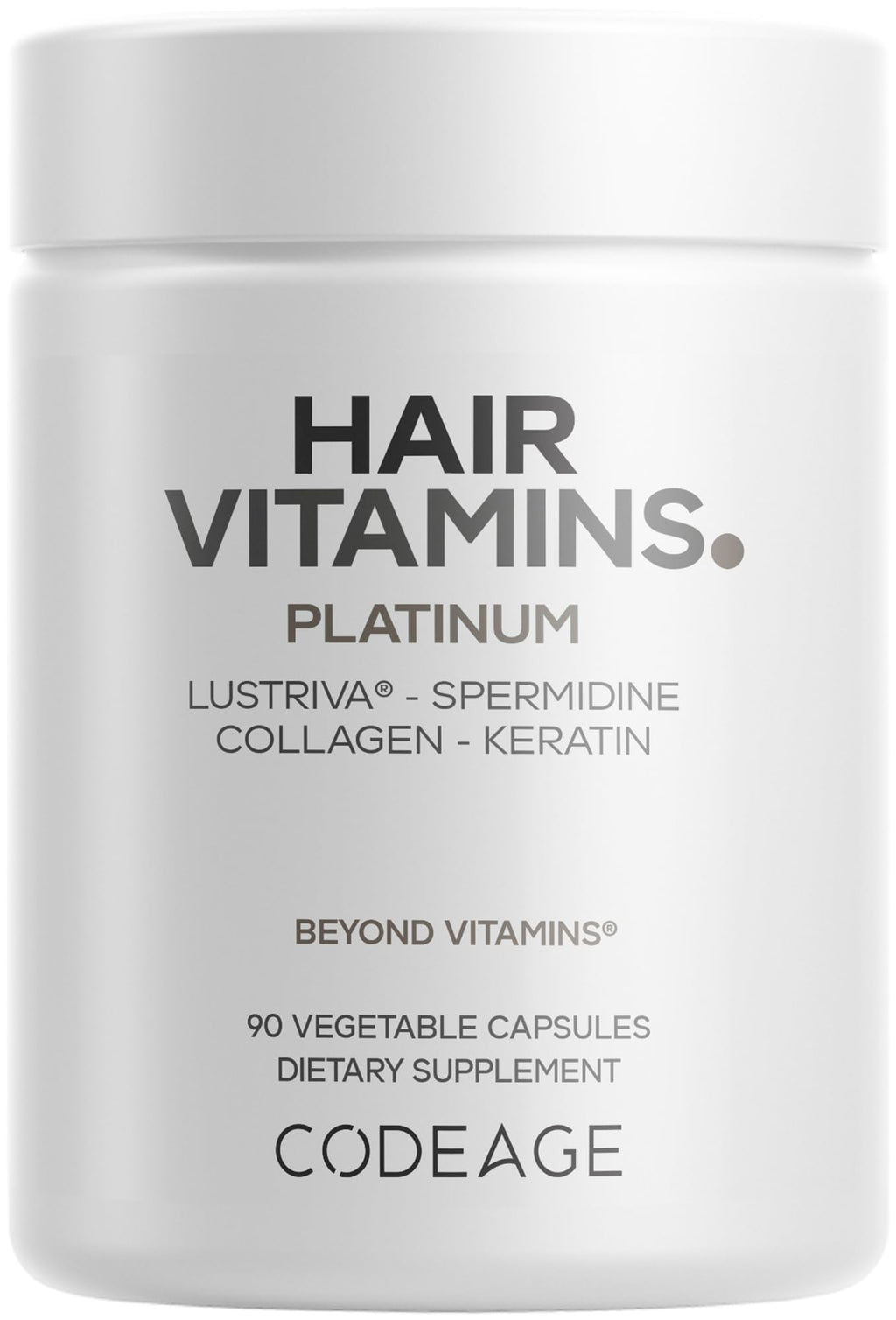 Codeage Hair Vitamins Platinum - Lustriva Hair Growth Support, Spermidine, AstraGin, Biotin, Keratin, Collagen, Enzymes, Omega-3, Multivitamins, Probiotics – Healthy Hair Supplement - 90 Capsules Codeage Au supplements