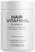 Codeage Hair Vitamins Platinum - Lustriva Hair Growth Support, Spermidine, AstraGin, Biotin, Keratin, Collagen, Enzymes, Omega-3, Multivitamins, Probiotics – Healthy Hair Supplement - 90 Capsules Codeage Au supplements