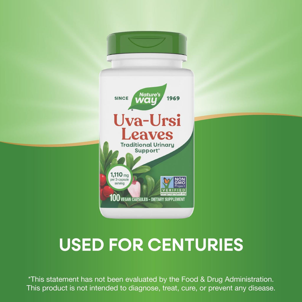 Nature's Way Uva Ursi Leaves, Traditional Urinary Support*, 1,110 mg per 3-Capsule Serving, Non-GMO Project Verified, Herbal Dietary Supplement, Gluten Free, 100 Vegan Capsules (Packaging May Vary) Nature's Way Au supplements