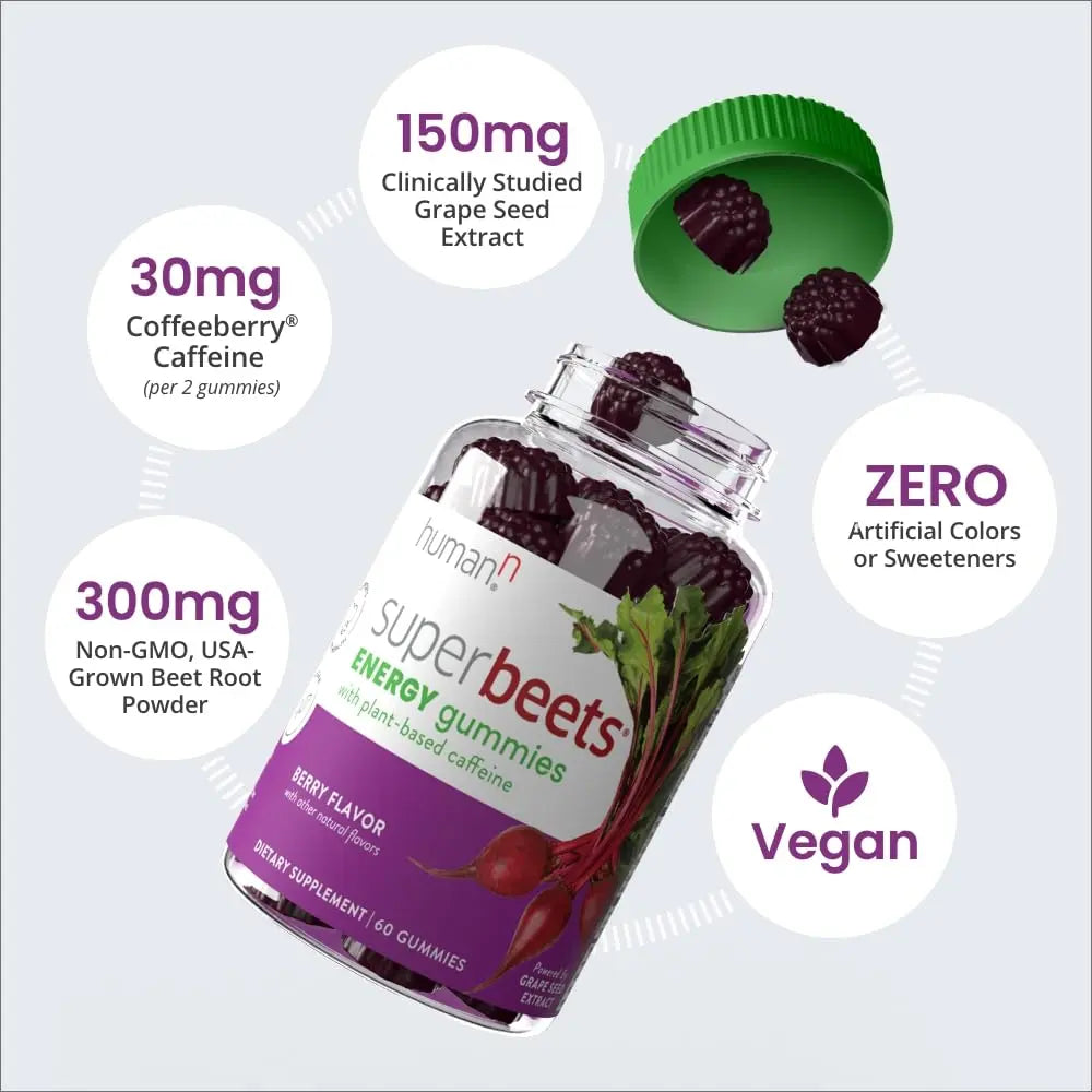 humanN SuperBeets Energy Gummies - Quick Energy & Mental Focus - Help Increase Nitric humanN Au supplements