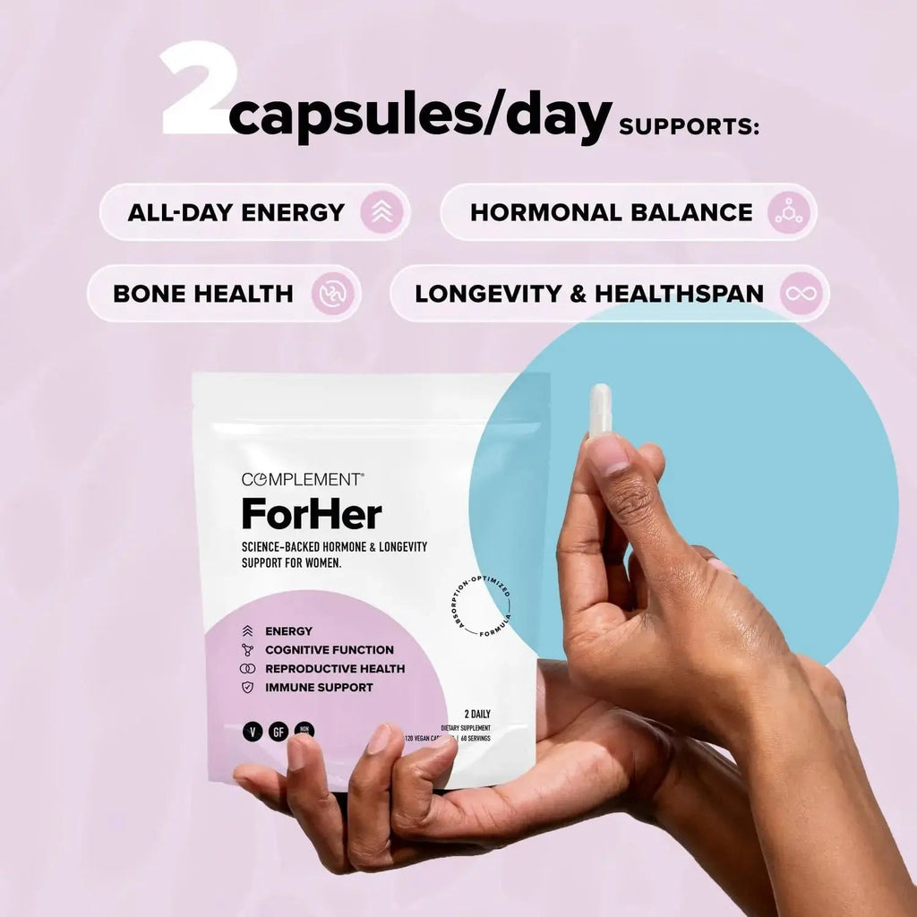 Complement ForHer Multivitamin - Hormone Balance for Women (60 Servings) Inositol Supplement, Longevity Support- B9, Iron - 120 Capsules Complement Au supplements