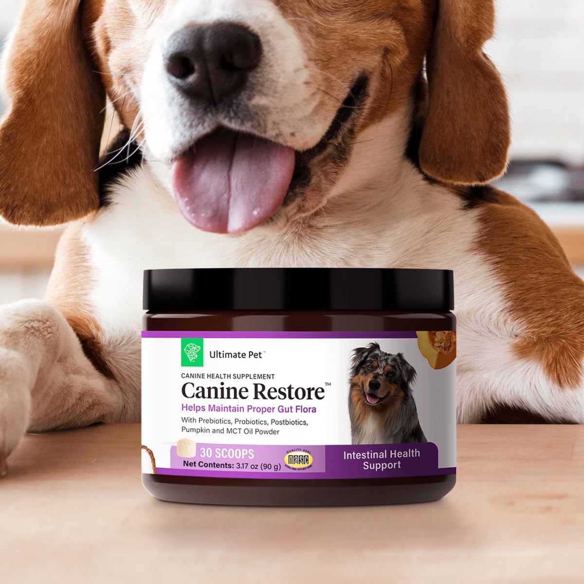 Ultimate Pet Nutrition Canine Restore, Gut Health Supplement with Prebiotics, Probiotics, & Postbiotics for Digestive Health & Immunity Support, Vet Formulated Powder Food Topper ULTIMATE PET NUTRITION Au supplements