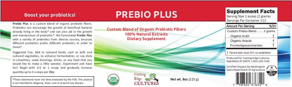 Cutting Edge Cultures Prebio Plus Prebiotic Fiber Powder Best Custom Blend of Organic Prebiotic Fibers Dietary Supplement 8 oz