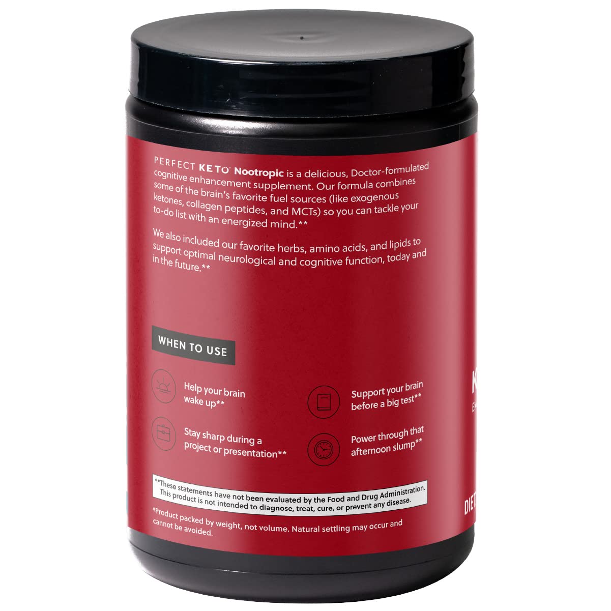 Perfect Keto Nootropic Brain Support, Caffeine Free Focus and Energy Supplement with Alpha Lipoic Acid, L Theanine, Ginkgo Biloba, Alpha GPC, MCT's, Collagen, Ketones, Chocolate Drink Mix, 15 Servings Perfect Keto Au supplements