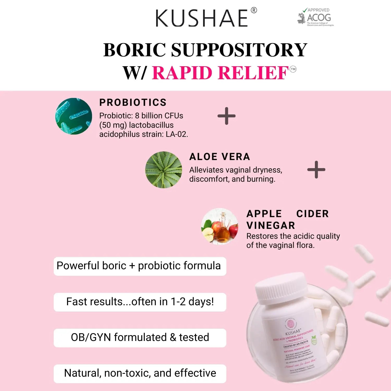 Kushae Boric Acid Suppositories with Applicator, All-Natural Boric Acid Suppositories for Women Kushae Au supplements