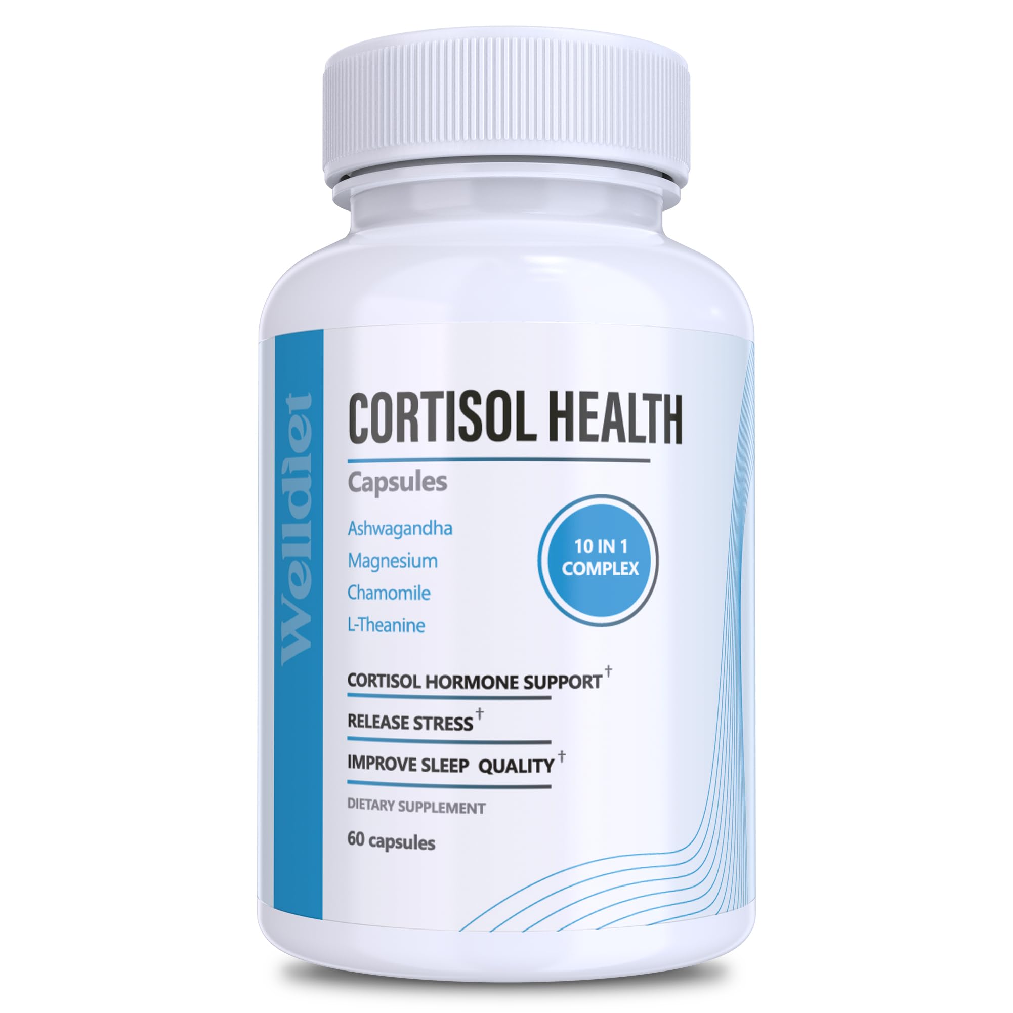 10-in-1 Cortisol Supplements with Magnesium, Ashwagandha, Chamomile, L-Theanine, St. John's Wort, Rhodiola, 60 Capsules, Cortisol Supplements For Women -& Men, Cortisol Reducer, High cortisol Welldiet Au supplements
